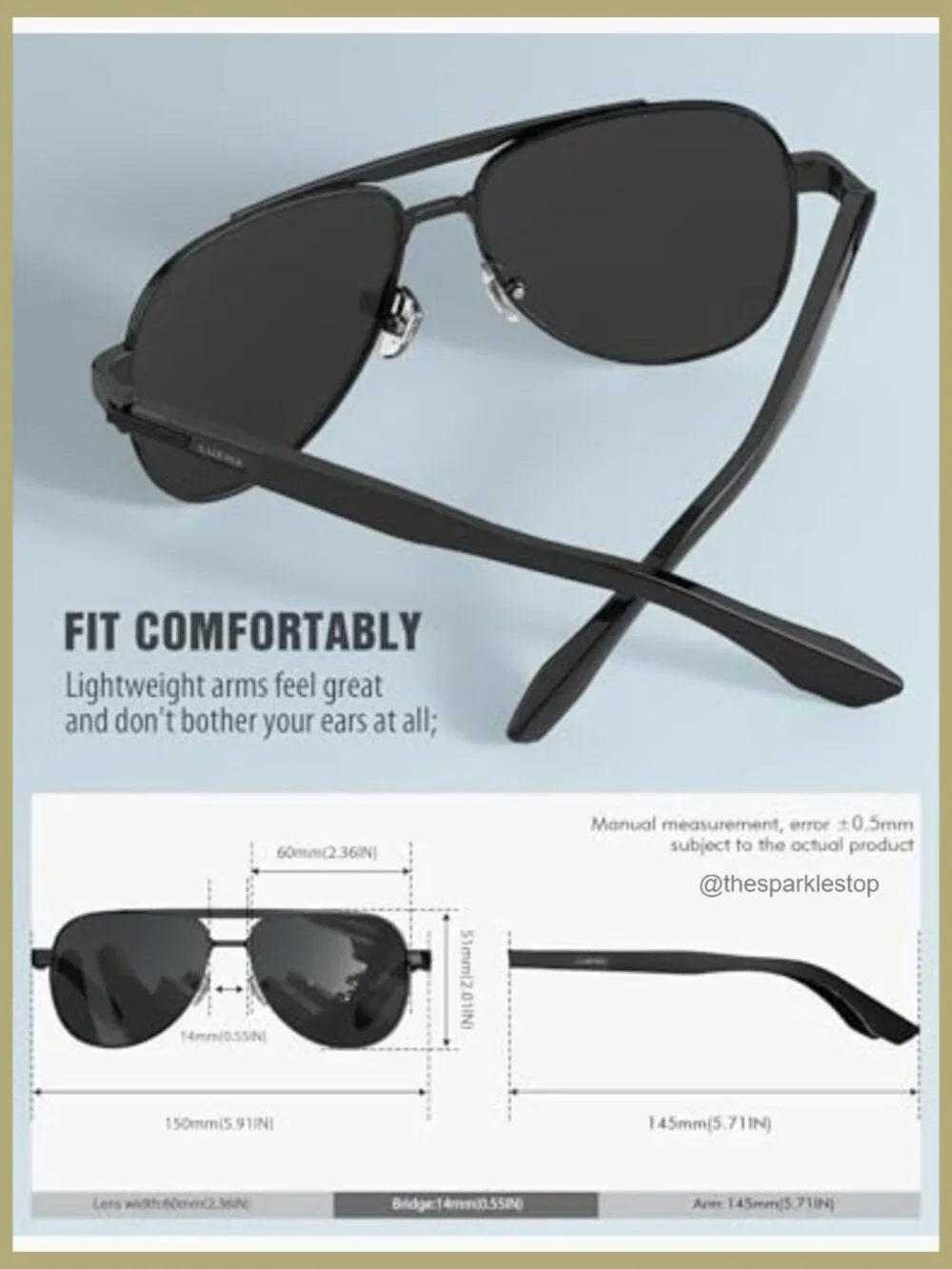 Polarized Aviator Sunglasses with Metal Frame UV400 Protection